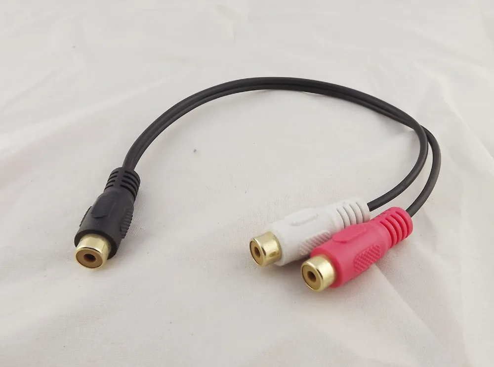 10pcs RCA Phono Female Jack To 2 RCA Female Gold Video Audio Adapter Y Splitter Cable 28cm