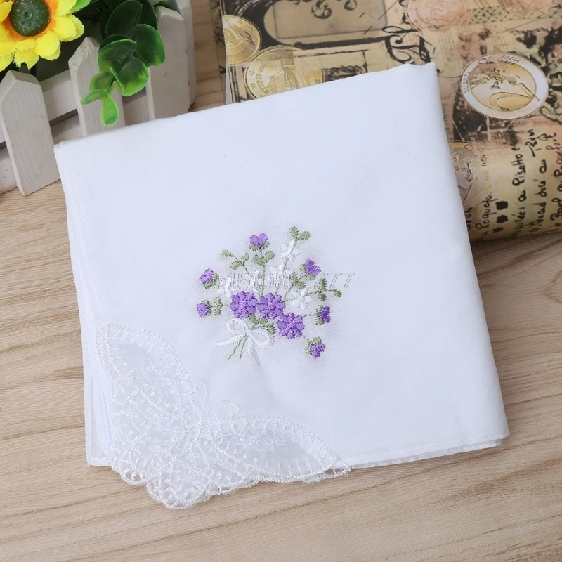 6 Pcs Vintage Cotton Ladies Embroidered Lace Handkerchief Women Floral Hanky #H0VH# Drop shipping