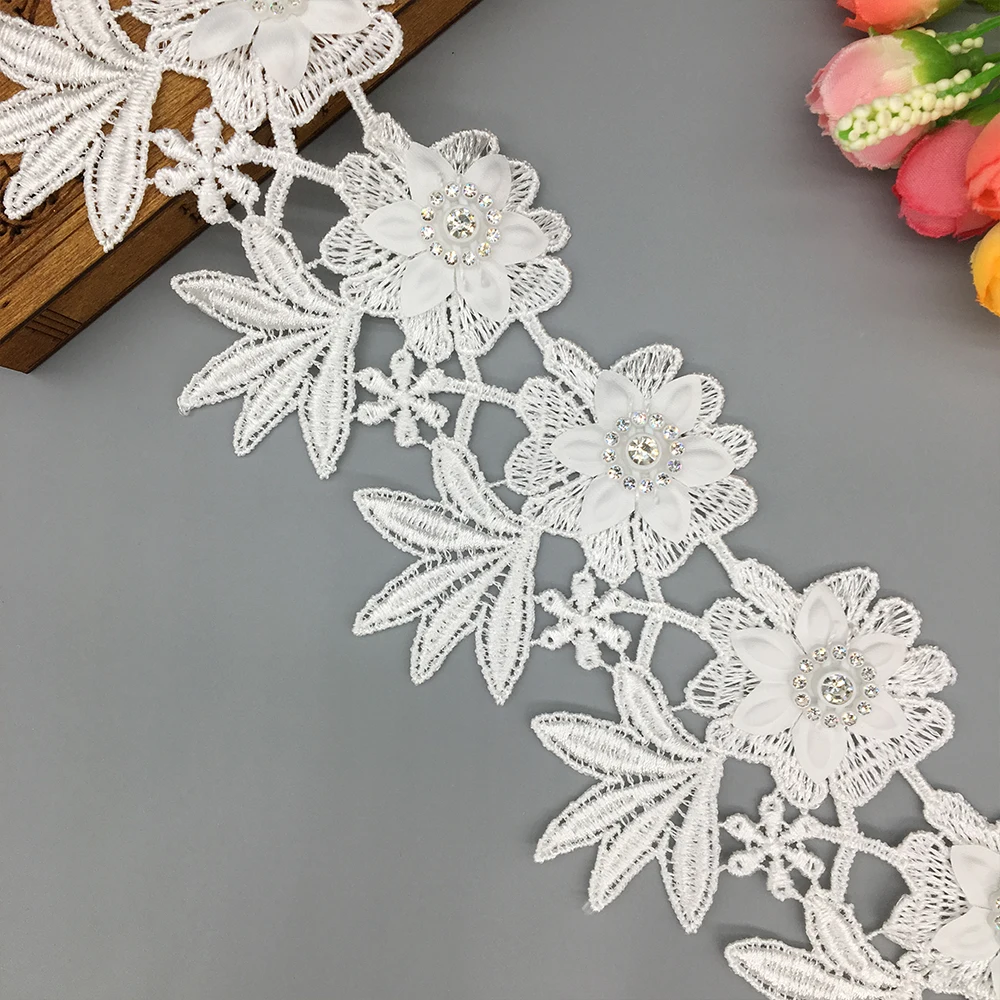 

1 Yard 7.8cm Polyester Diamond Flower Tassel Embroidered Lace Trim Ribbon Fabric Sewing Supplies Craft DIY For Costume Dress Hat