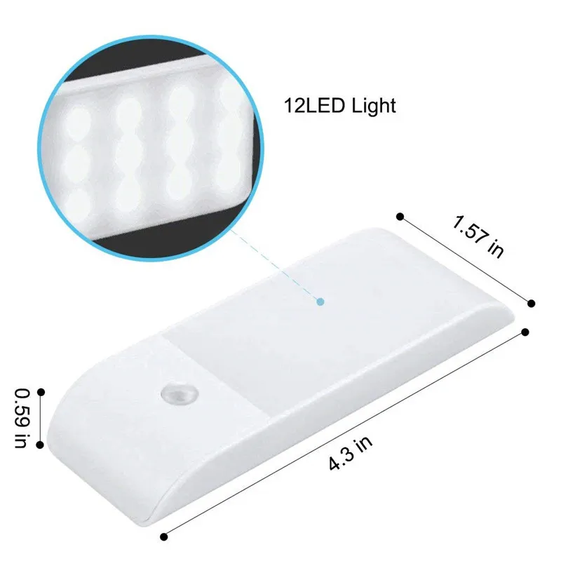 2PCS Motion Sensor Light 12 LED Night Light Night Lamp USB Rechargeable Stick-on For Cabinet Wardrobe Cabinet Cupboard Kitchen
