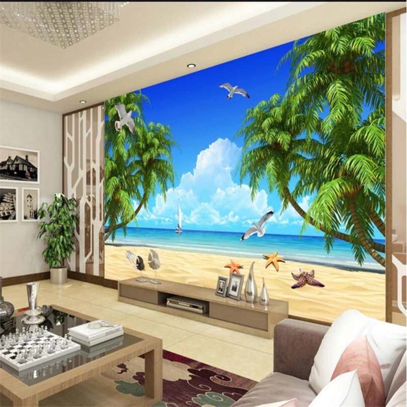 

wellyu papel de parede 3d custom photo wallpaper HD beach coconut Aegean landscape TV wall wallpapers for living room home decor