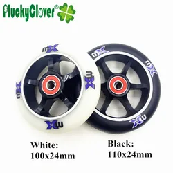 2pcs 100mm Scooter Wheels with Spacer&Bearings High Elastic Rebound Kick Scooter Stunt Scooter Wheels 85A White Black skat Wheel