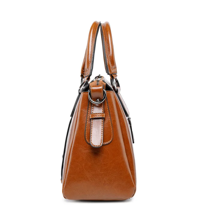 UYO Vintage Wax Oil Genuine Leather Briefcase Top-handle Luxury Shoulder Bags Designer Female Ladies Handbags Women Tote Bag