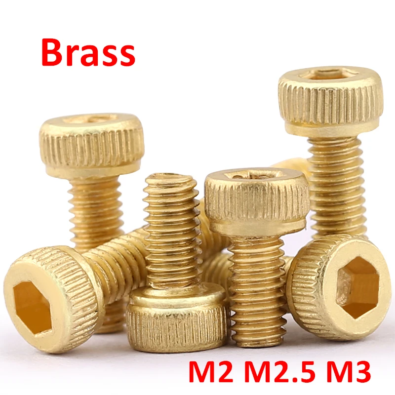 

50pcs DIN912 M2 M2.5 M3 Brass Hex Socket Head Cap Screws Knurled Cylinder head Allen Screw Bolts Hex Nuts L=4/5/6/8/10/12/16mm