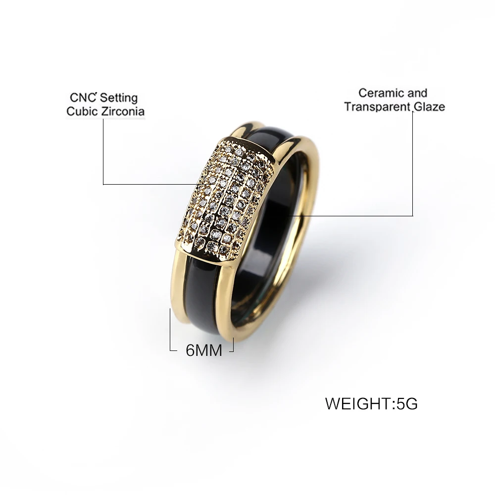 2 pcs/Set Hot Sale Fashion 585 Gold Rings With Bling Rhinestone 2 Layer Black White Detachable Ceramic Rings for Women Jewelry