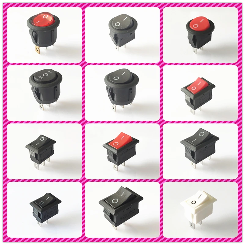 SPST KCD1 2PIN 3PIN On/Off okrągły/kwadratowy plastikowy przełącznik kołyskowy DC AC 6A/250V deska rozdzielcza samochodu DIY części do zabawek Dropshipping