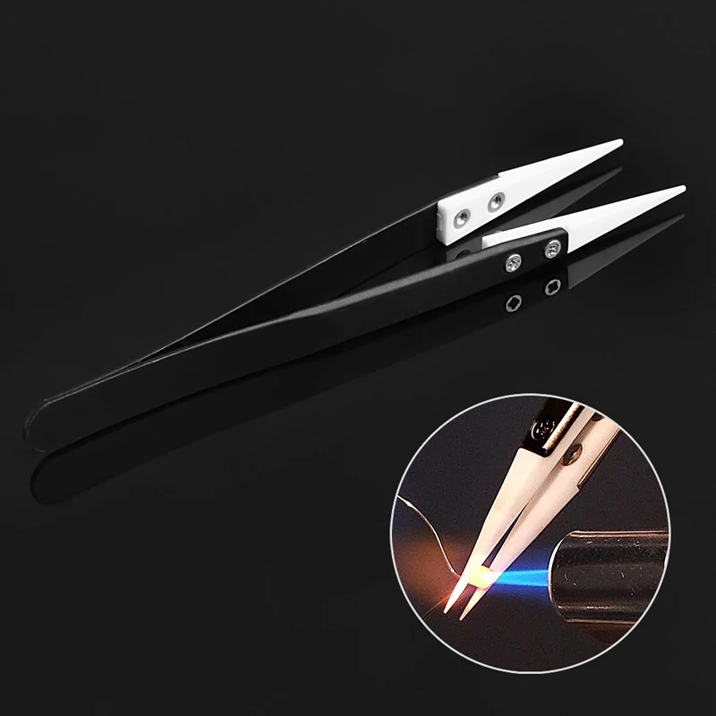 

1PC Ceramic Tips Tweezers Stainless Steel Handle Straight Aimed Tweezers for Coils