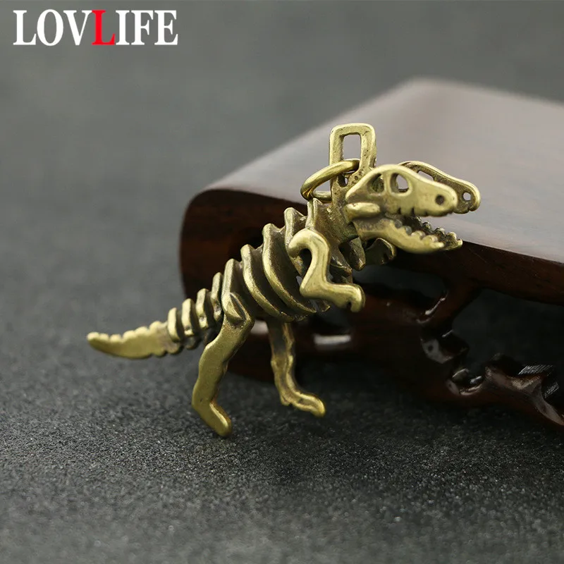 

Handmade Brass Dinosaur Skeleton Model Charms Retro Copper Car Keychains Pendants Delicate Creative Bag Hanging Children Gifts