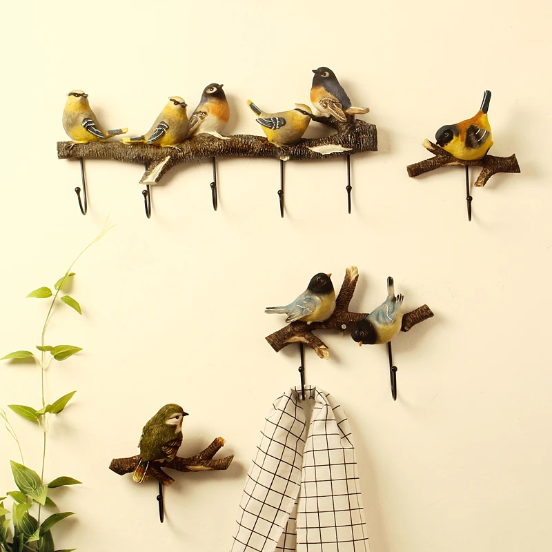 American Wall Birds Hanger Resin Crafts Decoration Home Porch 3D Wall Sticker Wall Hanging Coat Hook Key Rack Door Accessories