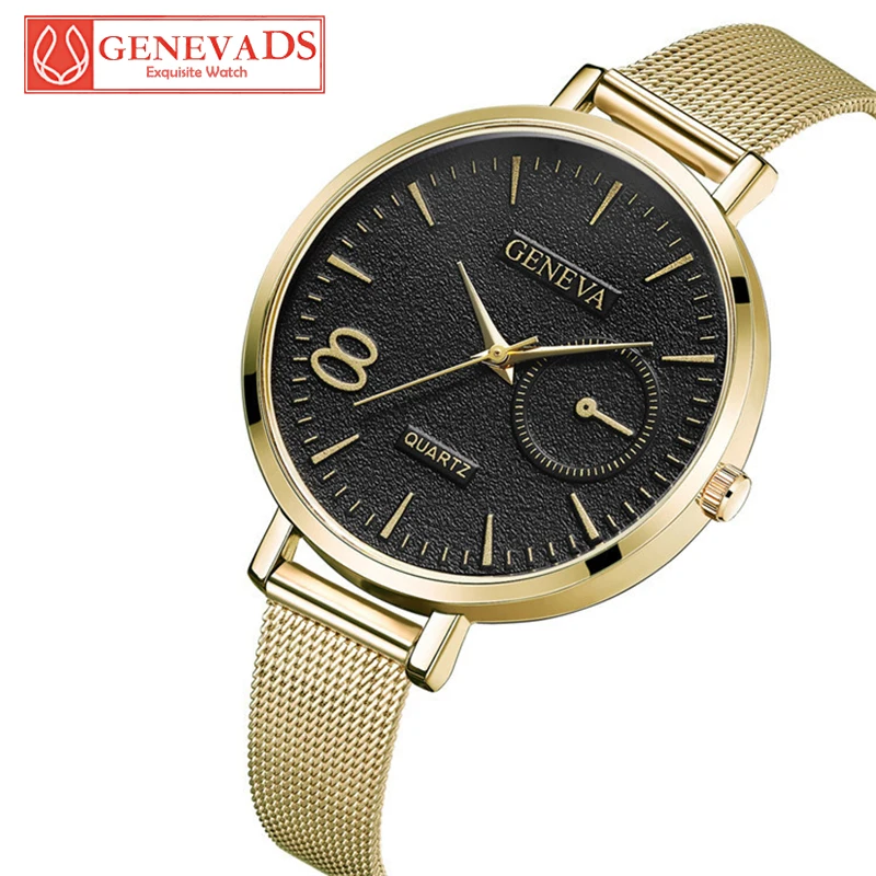 GENEVA Brand Women Dress Watches Big Dial Rose Gold Fashion Ladies Wristwatch Creative Quartz Clock Luxury Watches relogio femin