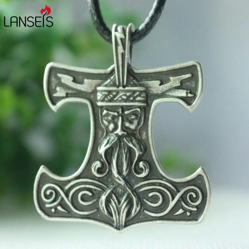 

1pcs norse Thors Hammer pendant Norse Amulet Cord Necklace viking charm necklace men jewelry slavic talisman pendant
