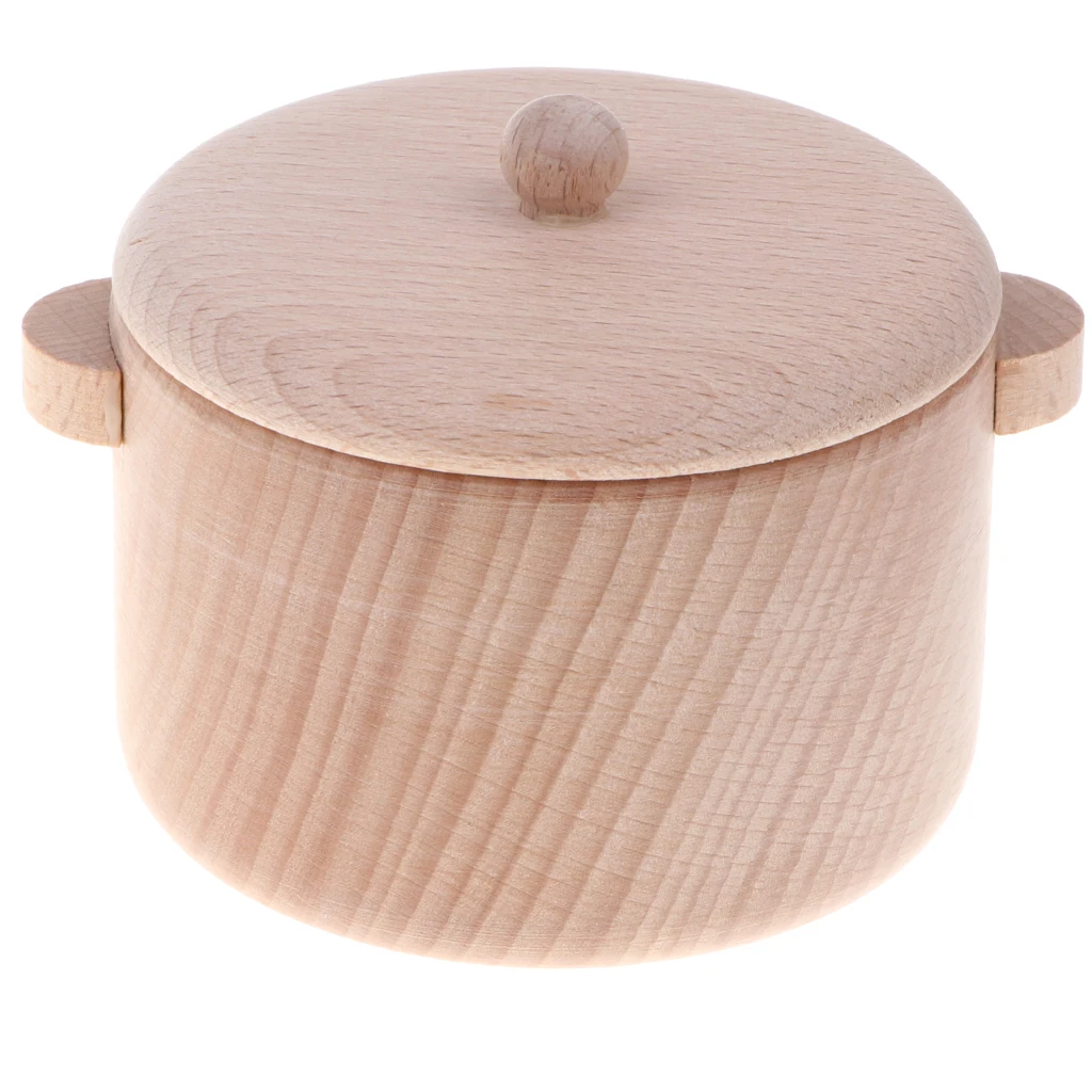 Wooden Solid Beech Tableware  Pretend Play Game Kitchen Toy - Saucepan S