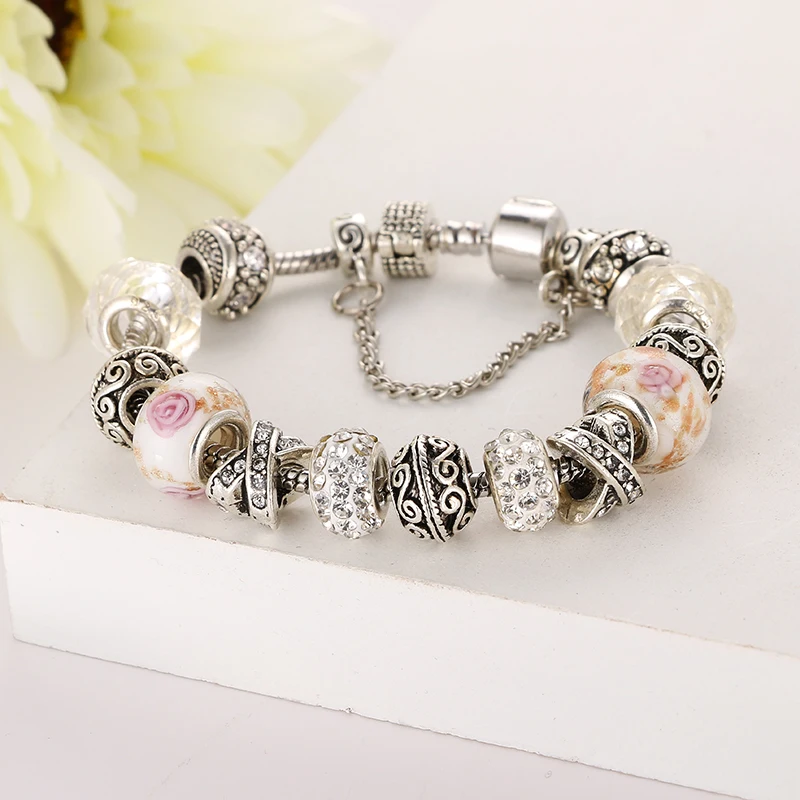 Emmaya 2017 New Silver Color Charm Glass Bracelets For Women Crystal Beads Bracelets & Bangles Pulseras Lady Jewelry