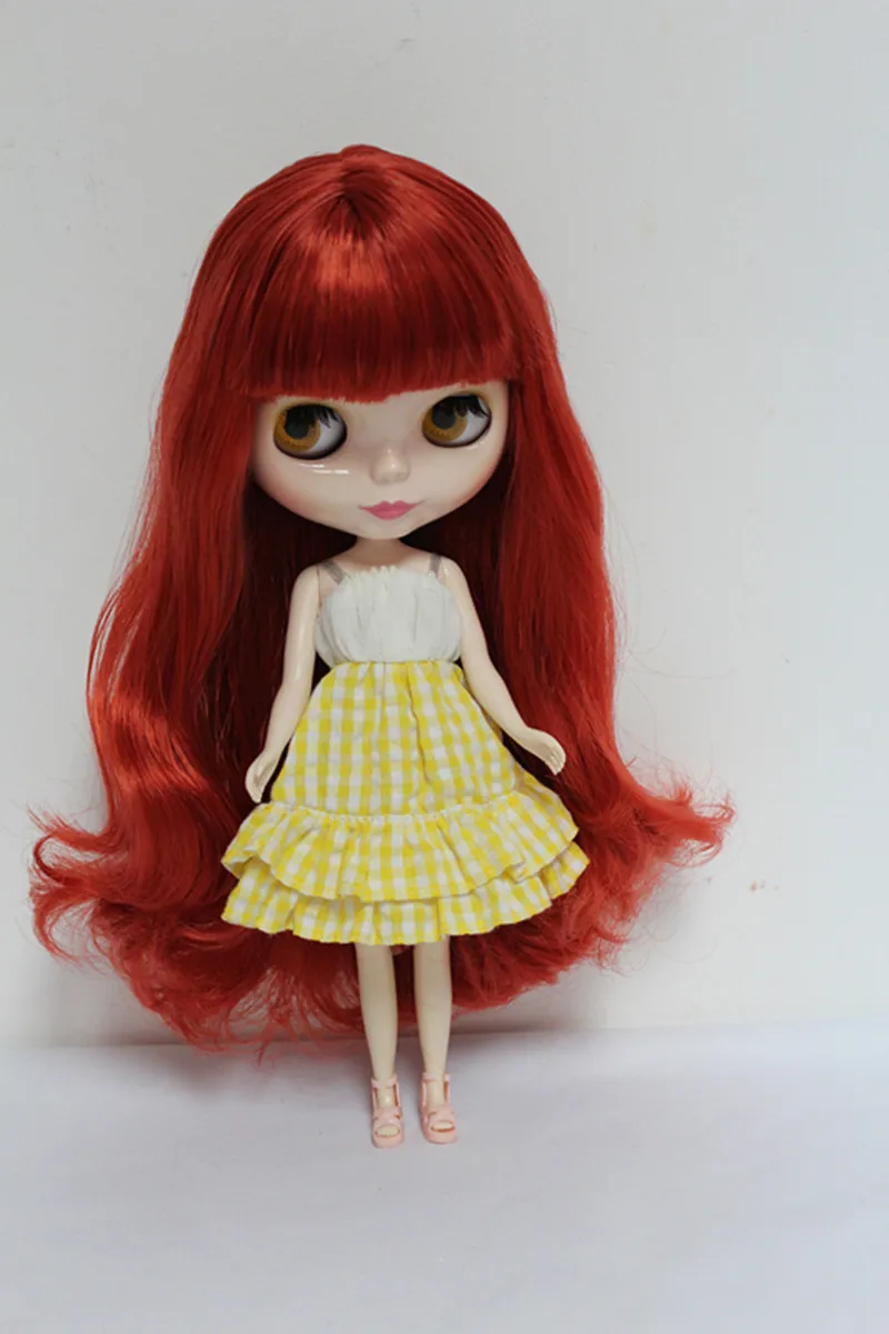 

Blygirl Blyth doll Red banghai waves curly hair normal body 7 joints white skin