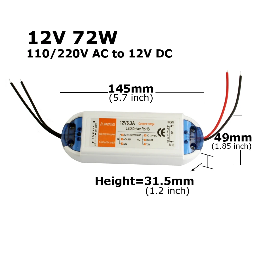 Zasilacz 5 V Sterownik LED 12 V AC 110 V 220 V do DC Zasilacz 5 V 12 V 18 W 28 W 48 W 60 W 72 W 100 W Transformator oświetleniowy