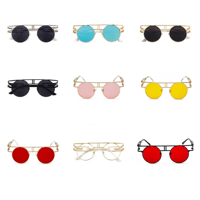 Peekaboo vintage gotyckie okulary przeciwsłoneczne w stylu steampunk mężczyźni retro okrągła metalowa ramka żółte czerwone koło okulary przeciwsłoneczne dla kobiet unisex uv400 — zdjęcie 7