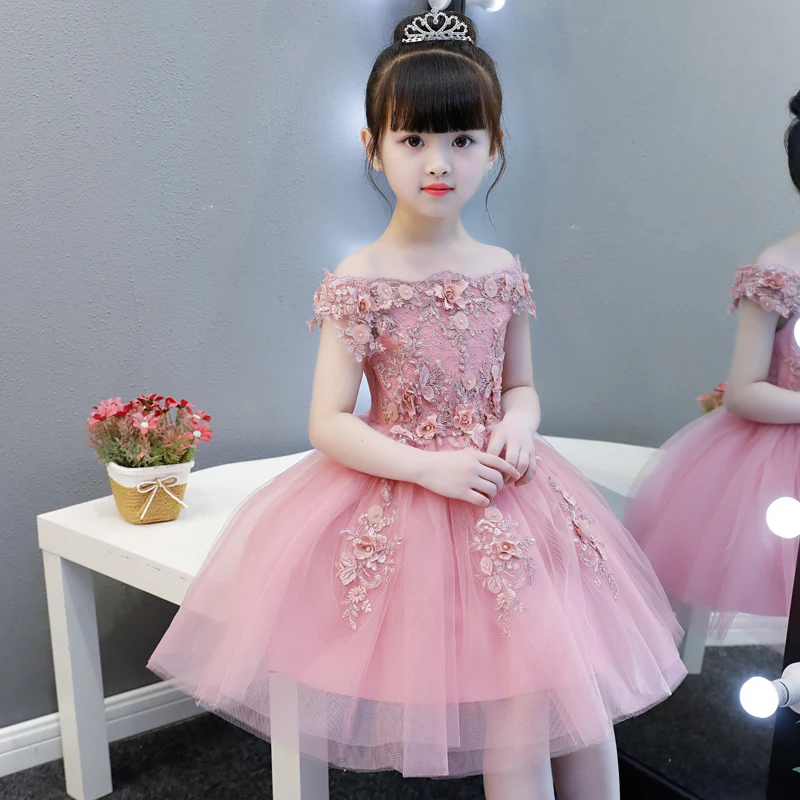 

Appliques Girls First Communion Dresses Shoulderless Party Ball Gown Flower Girl Dress For Wedding Kids Summer Vestido