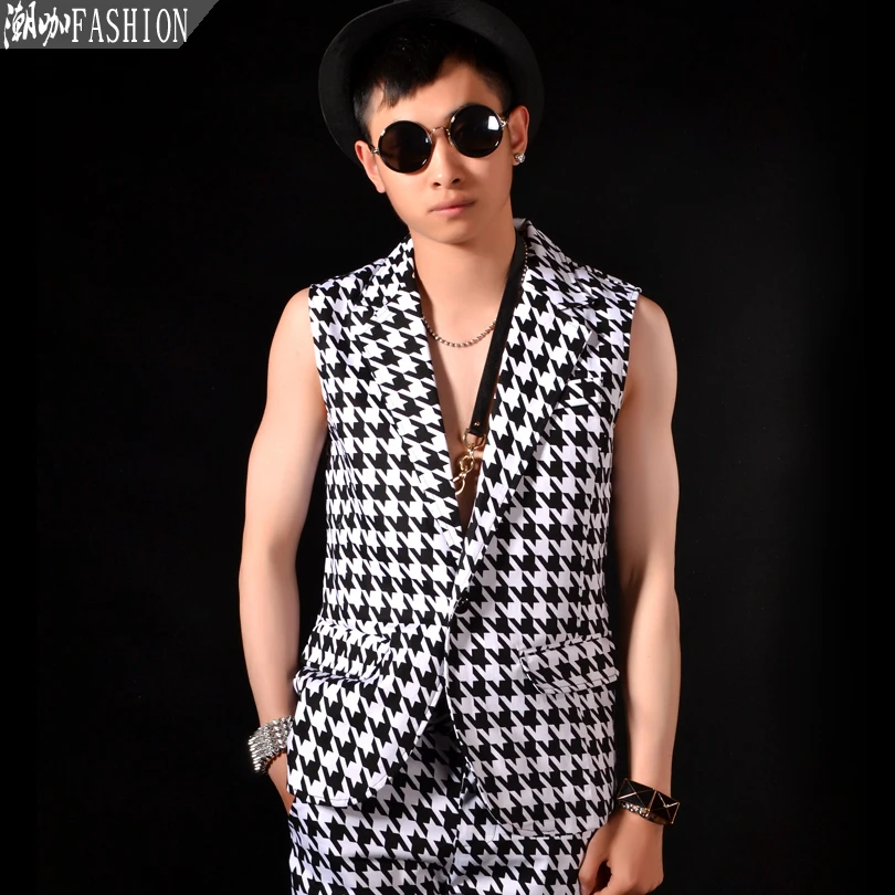 

M-4xl Hot New Fashion Men's Slim Singer Dj Gd Plover Case Suit Vest Stage Costumes Plus Size Men Clothing