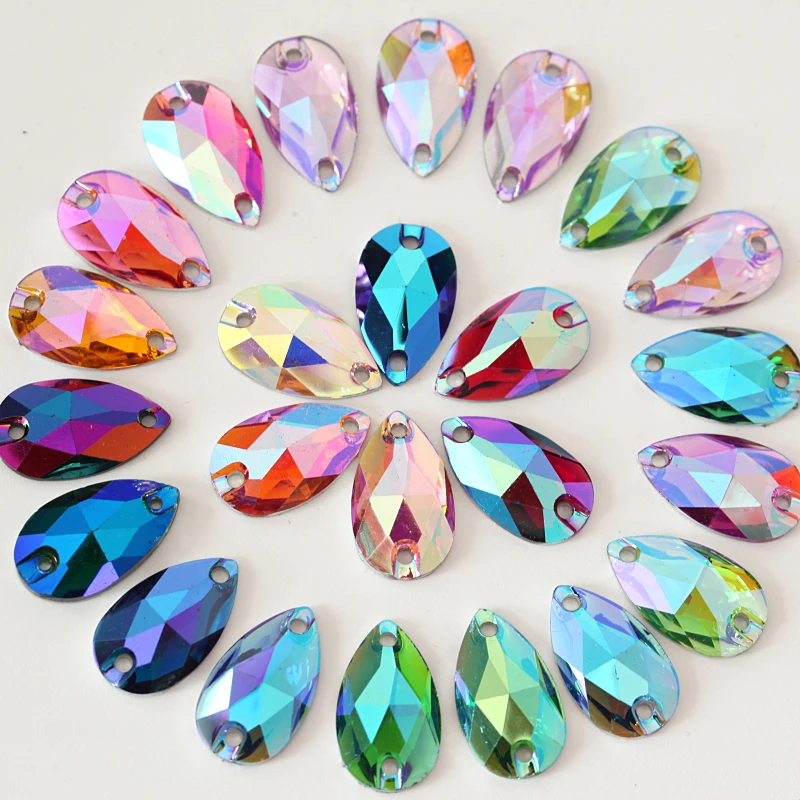 Crystal AB Resin Sew On Rhinestone Flatback Teardrop стразы Clothing Decoration Crystals Stones DIY Drop B2271