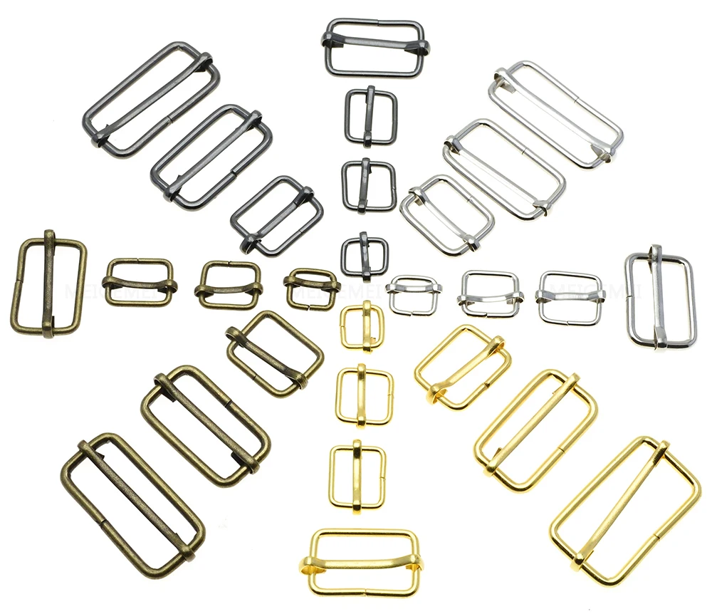 10pcs/pack Metal Slides Tri-Glides Wire-Formed Roller Pin Buckles Strap Slider Adjuster Buckles