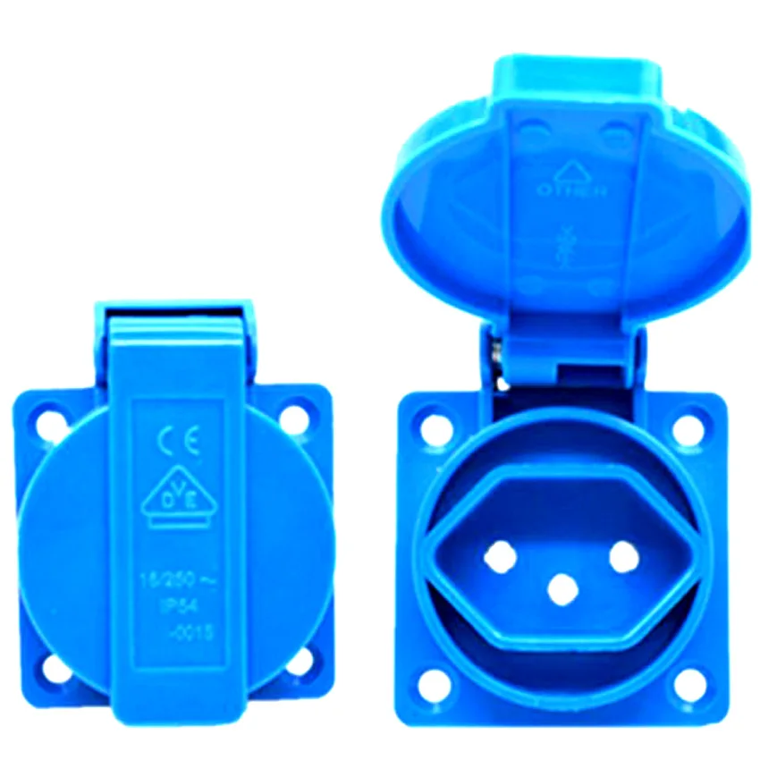 1Pcs Brazil Switzerland Waterproof Industry Socket 10A Flush Mount Electrical Outlet with Cover for Outdoor Garden Camping RV