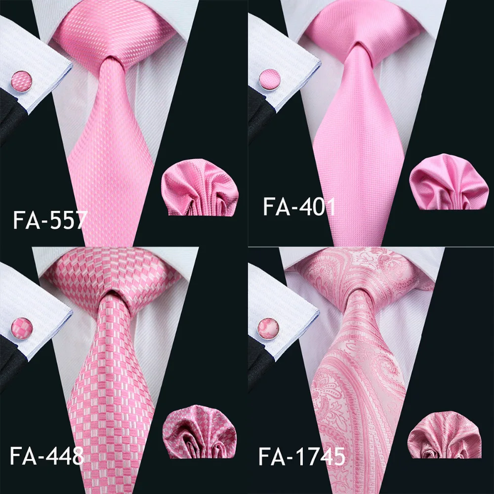 Barry.Wang-Gravata Rosa Masculina com Abotoaduras Hanky, Gravata com Decote de Seda para Festa de Casamento, Presente Empresarial, Novo