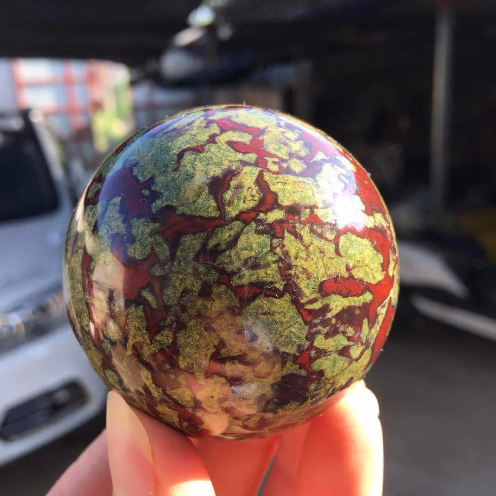 45mm Natural Dragon Blood Stone Jasper Crystal sphere ball healing +Ball seat