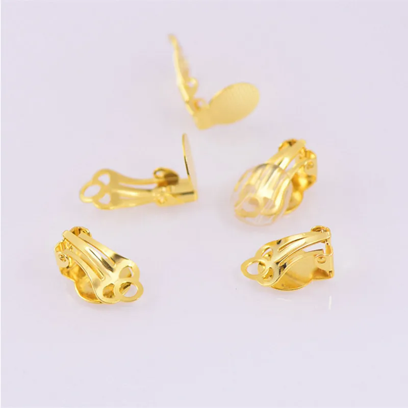 50pcs 10mm Copper Metal Ear Clip Frog Ear Clip No Pierced Ears DIY Earring Finding