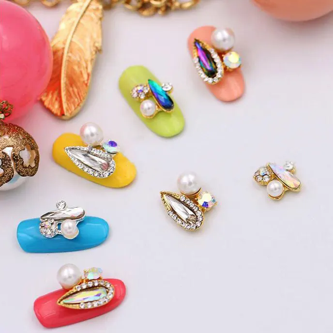 10 pcs latest fashion nail art alloy jewelry long teardrop rhinestone jewelry bridal jewelry nail art decoration nail supplies