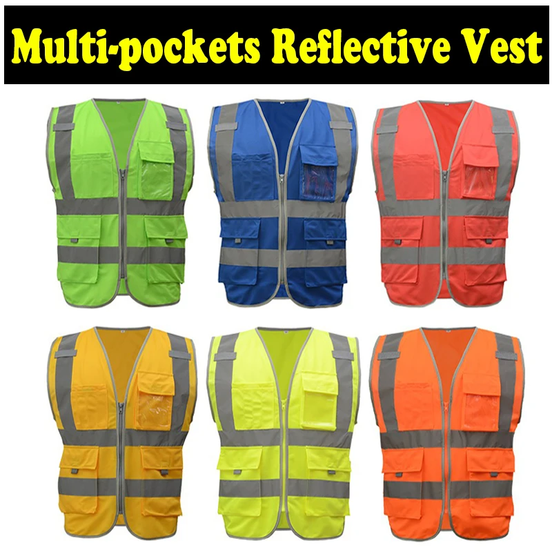 

SFvest Reflective Safety Vest Waistcoat High Visibility Multi Pockets Workwear Safety Work Waistcoat Vest Mens