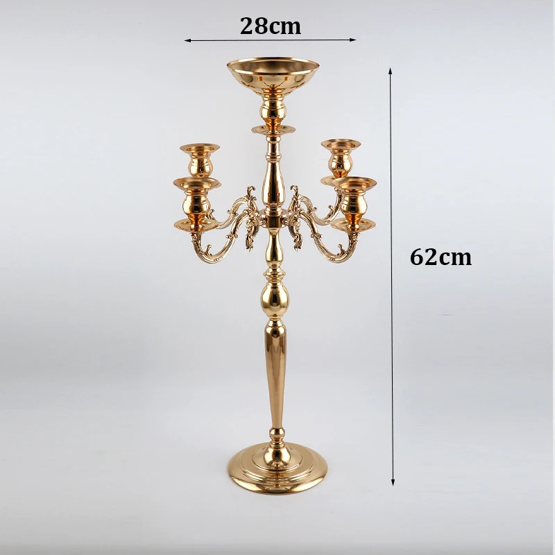 PEANDIM 5-arms Wedding Candelabras Engagement Tabletop Candelabrum Gold Plated Candlesticks Candle Holders Christmas Party Decor