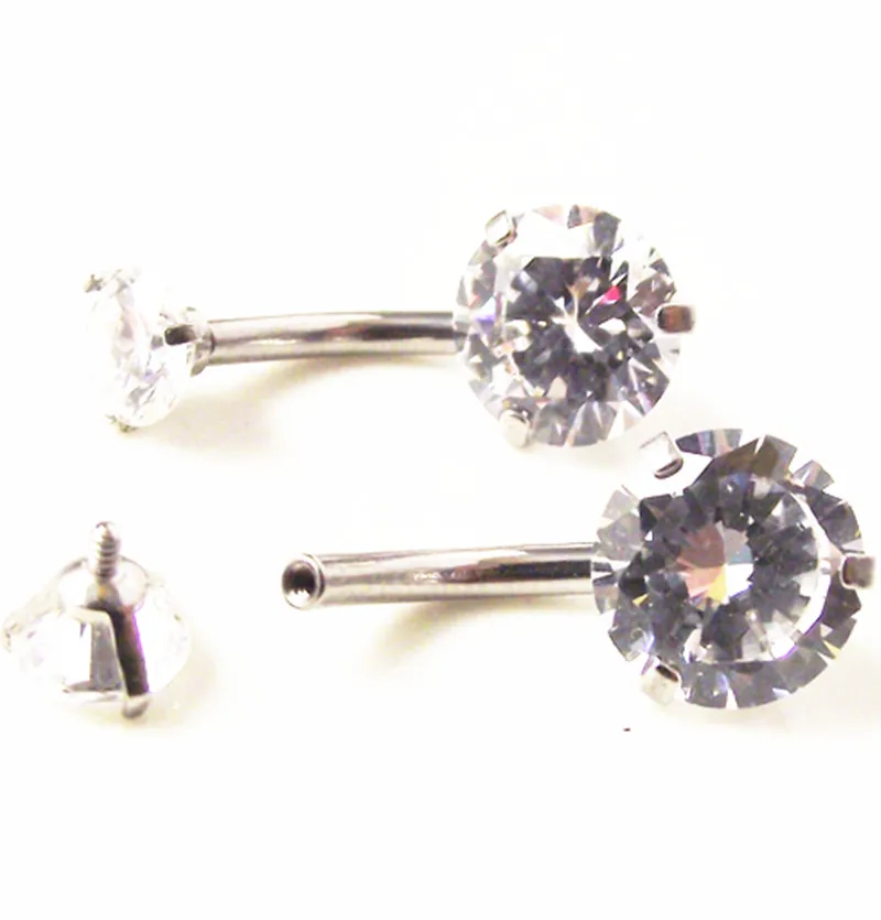 50PCS Surgical Steel  Double CZ Navel Belly Ring Button Bar Internally Threaded Navel Rings Body Piercing Jewelry