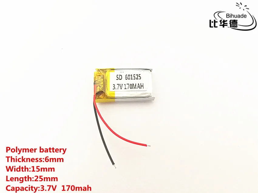 5pcs/lot 3.7V,170mAH,601525 Polymer lithium ion / Li-ion battery for TOY,POWER BANK,GPS,mp3,mp4