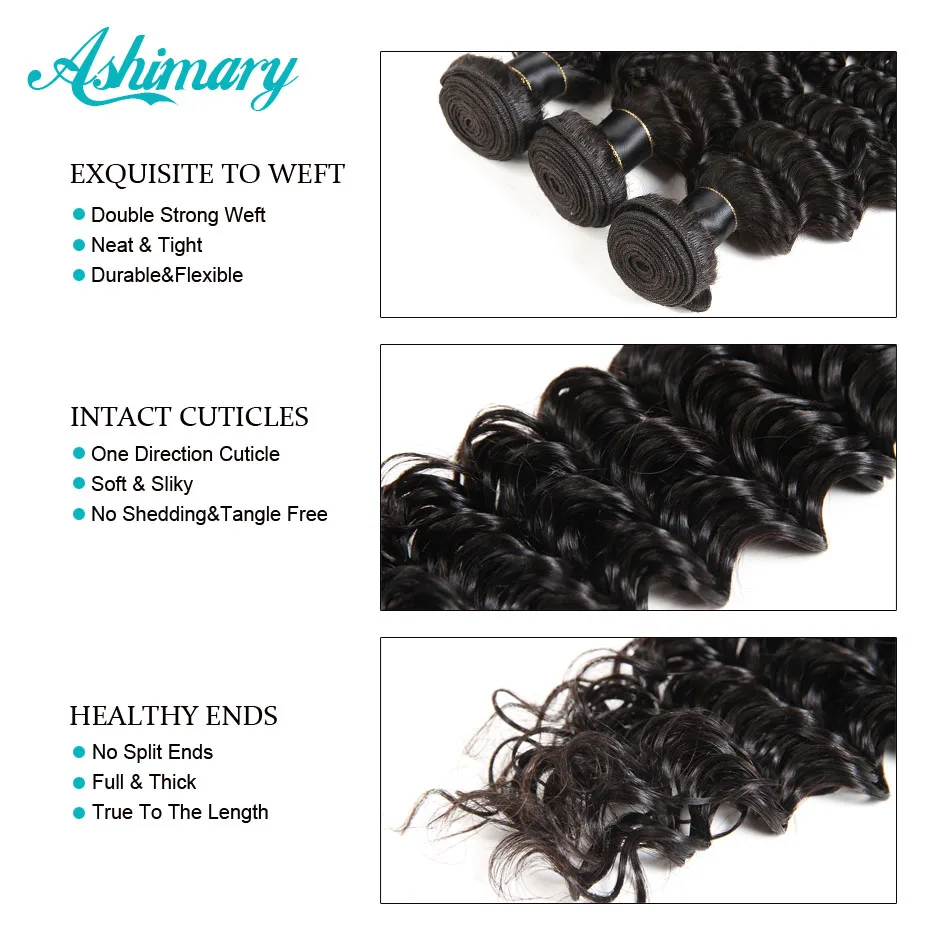 Ashimary-Bundles de tissage de cheveux brésiliens Deep Wave, 100% cheveux humains, offres d'extensions de cheveux Remy, 8-26 po