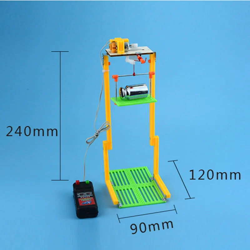 Elevador elétrico modelo brinquedo para crianças, DIY, Física, Experiência Científica, Controle de fio, Elevador, Criativo, Handmade, Montagem