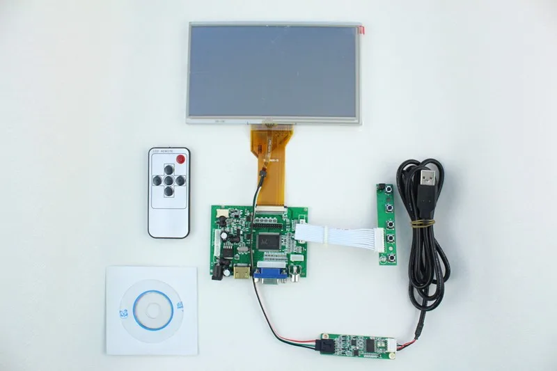 

2AV +VGA of LCD driver board +AT070TN94 with 800*480 + touch panel with control card+Remote control +OSD keypad