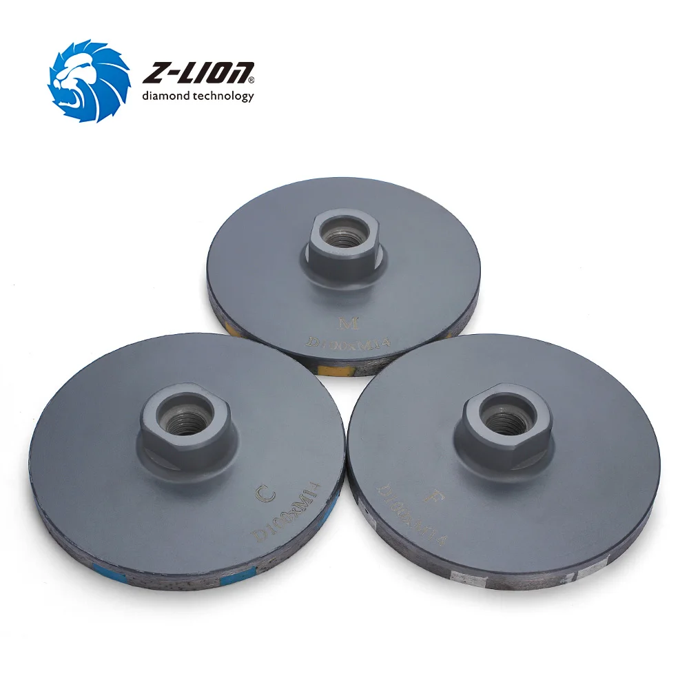 Z-LION 3pcs Diamond Grinding Disc Cup Wheel M14 Thread 4 Inch Resin Filled Metal Bond Sanding Disc Lower Noise with Great Finish