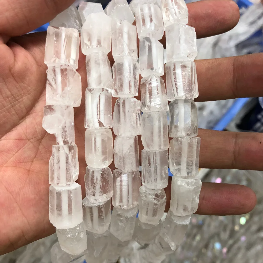 

Wholesale 3strings 15.5" 100% Natural Rock Crystal Clear Quartz Gem Beads,Raw Cutting Stone Nugget Tube Jewelry Making Beads