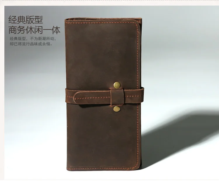 Vintage Crazy horse Genuine Leather Wallet Long style men clutch Bag leather men wallet male purse money bag coin bag Brown