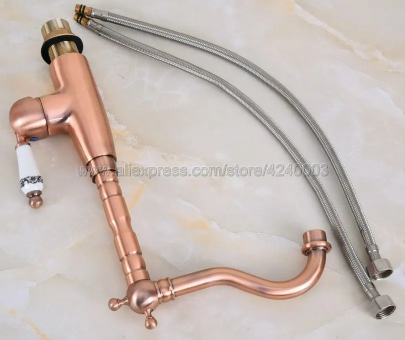 Kitchen Faucets Red Copper Antique Kitchen Faucets Hot and Cold Water Mixer Tap Single Hole Mixer Tap Knf635