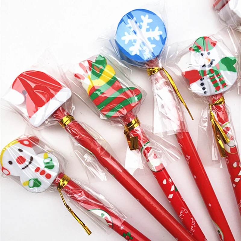 1Pc Wooden Christmas Pencil With Animals Eraser Head Christmas Gift For Kids Cute Fashion Party Favors Pencil School Supplies