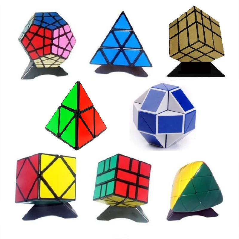 8pcs/Set Shengshou Black Strange-shape Puzzle Cube Set Speed Twist Puzzle Bundle Pack Cube PVC&Matte Stickers Cubo Puzzle