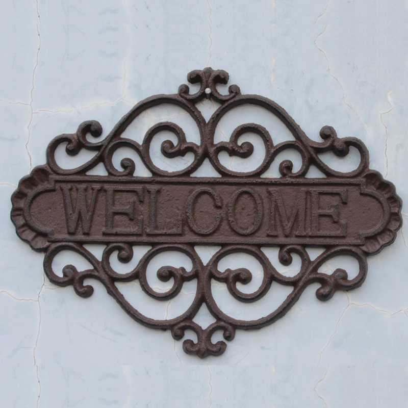 Welcome Sign for Door - Cast Iron Rustic Vintage Welcome Sign | Decorative Welcome Wall Plaque | For Door, Entrance or Outdoor