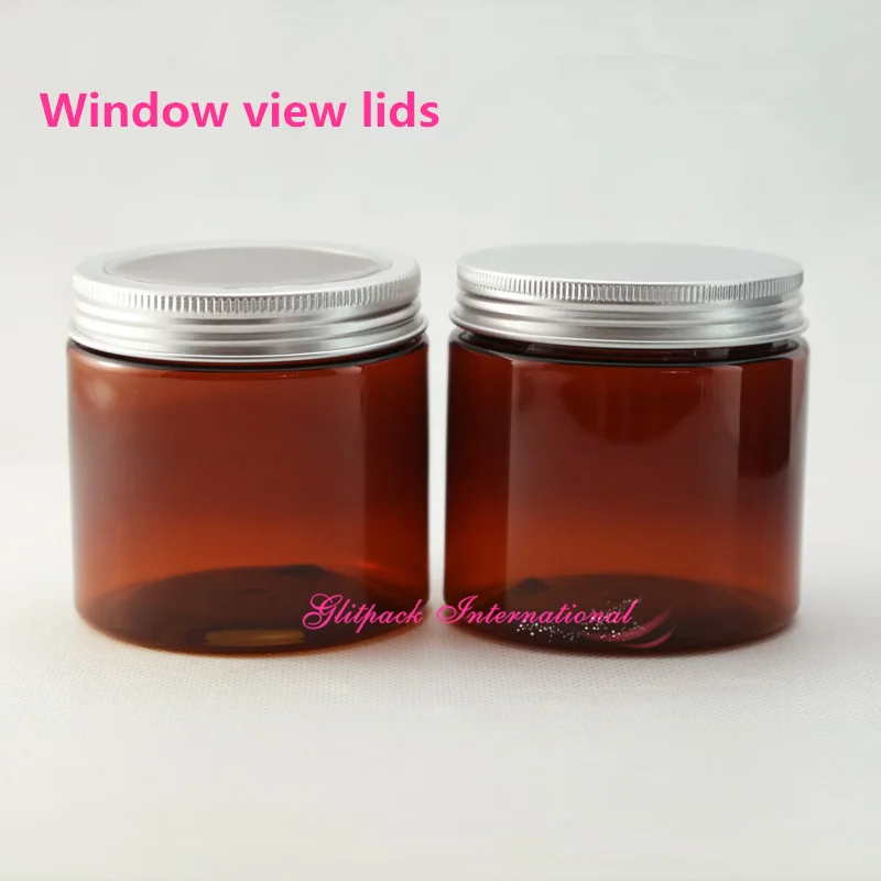 

30pcs/lot 200g Amber the jar with window view aluminum lid 7oz canning jars for sale,200ml plastic jars with lids wholesale