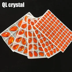 ALL Size QL Crystal 2019 popular Orange red Drops Sew On Crystal Stones Sewing On Rhinestone 2 Holes DIY Garment Dress Making