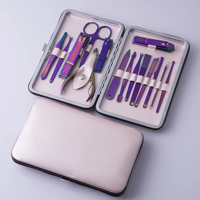 15 in 1 Colorful Plating Professional Travel Manicure Pedicure Set Nail Care Set Kit Tool For Women Girl Child Kid Gift