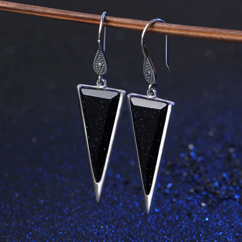 

JIASHUNTAI 100% 925 Sterling Silver Earring For Women Vintage Natural Black Stones Earrings female Thai Silver Jewelry