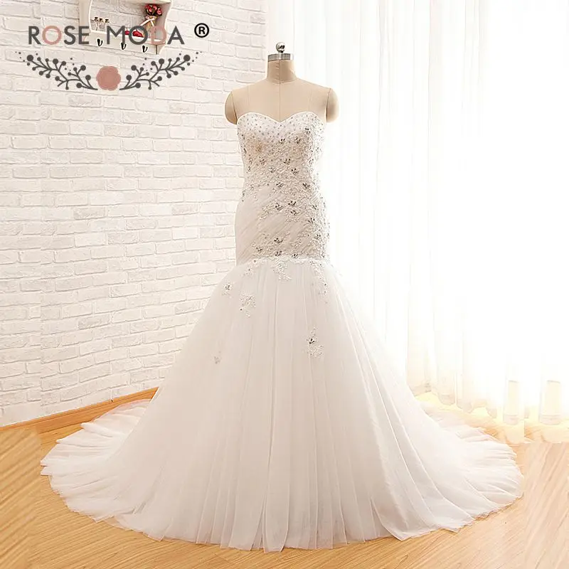 

Rose Moda Strapless Crystal Mermaid Wedding Dresses Real Photos