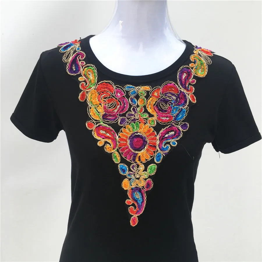 1pc Colorful African Sequins Lace Fabric Collar Neckline Collar Venise Applique Sewing Diy Craft Accessories