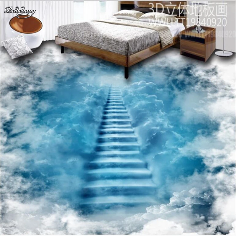 

beibehang Custom large fresco clouds clouds ladder 3D floor thickening waterproof pvc environmental wear-resistant plastic film